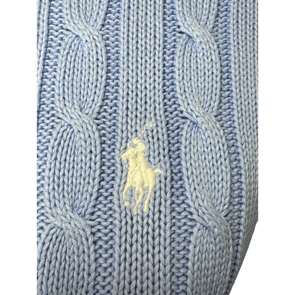 Ralph Lauren Light Blue Cable Knit Cardigan White Pony Y2K 100% Cotton - Picture 3 of 11